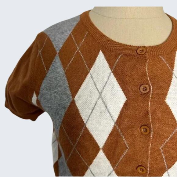 CIDER Brown Cropped Short Sleeve Cardigan Sweater Women's Size Medium - Picture 10 of 13